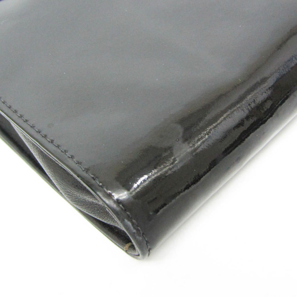 Chanel Caviar Skin Coco Mark Women's Patent Leather Pouch Black